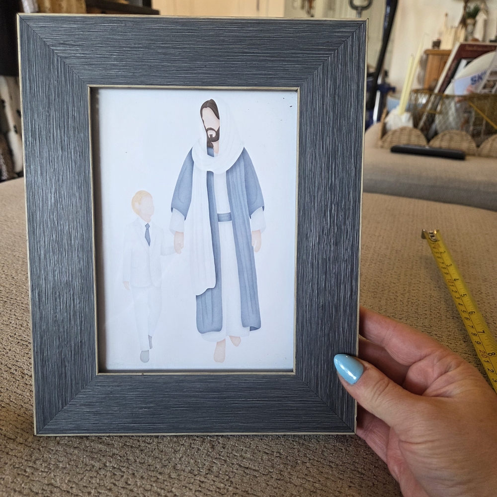 Serene Religious Art Print in Textured Gray Frame